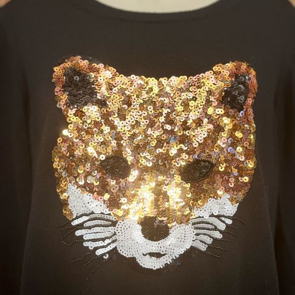 French Connection Sequin Fox Black Cotton Sweater - Picture 5 of 10